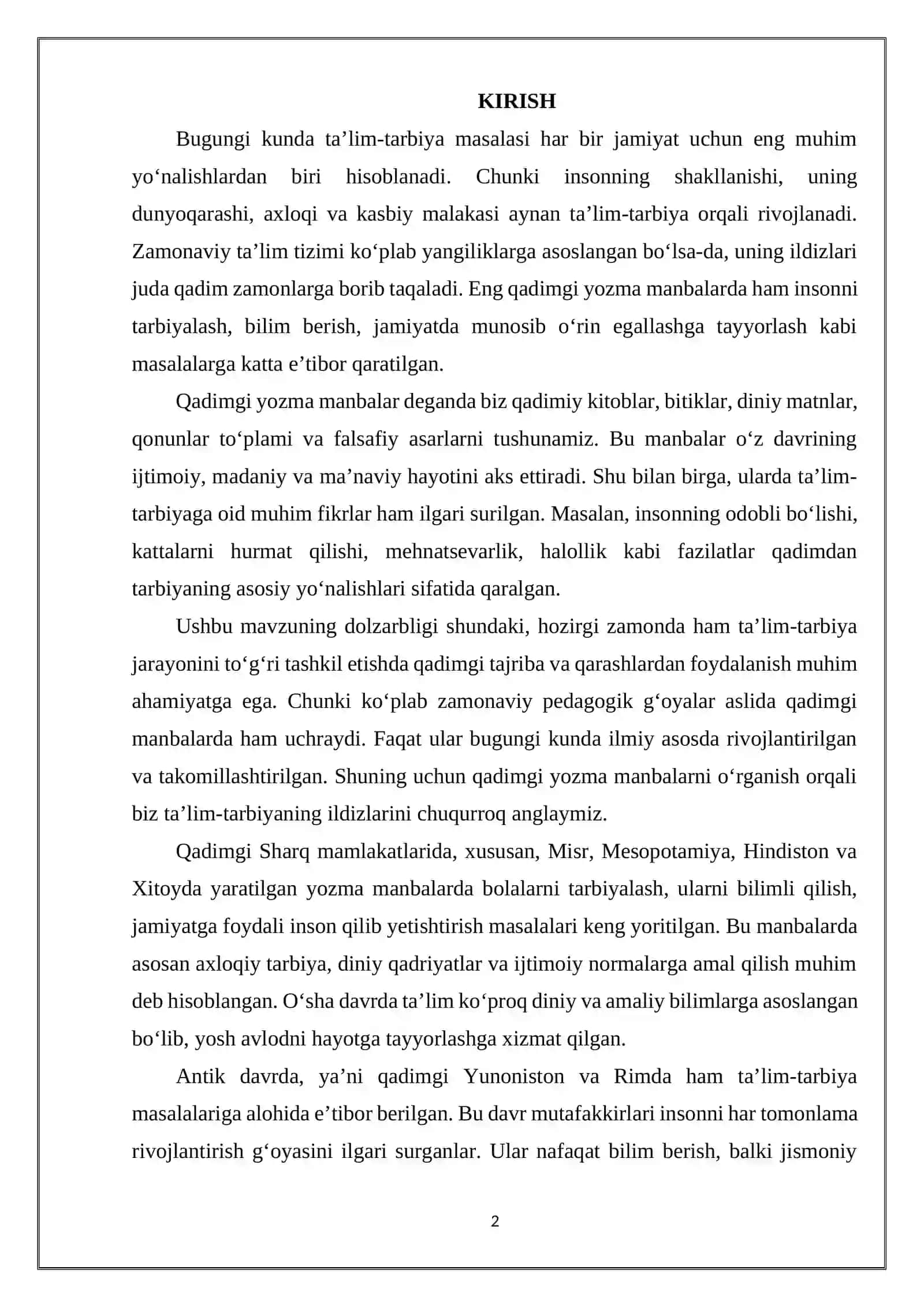 ENG QADIMGI YOZMA MANBALARDA TA'LIM-TARBIYAGA OID FIKRLAR 2