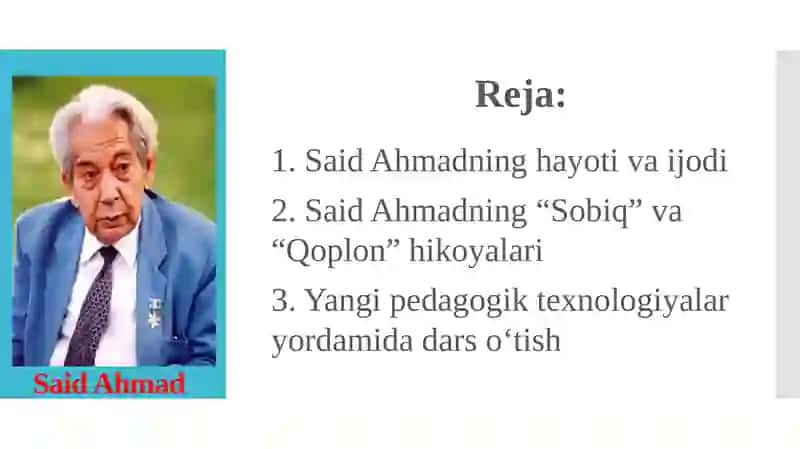 Said Ahmadning “Sobiq” va “Qoplon” hikoyalarini o‘rgatish metodikasi 2