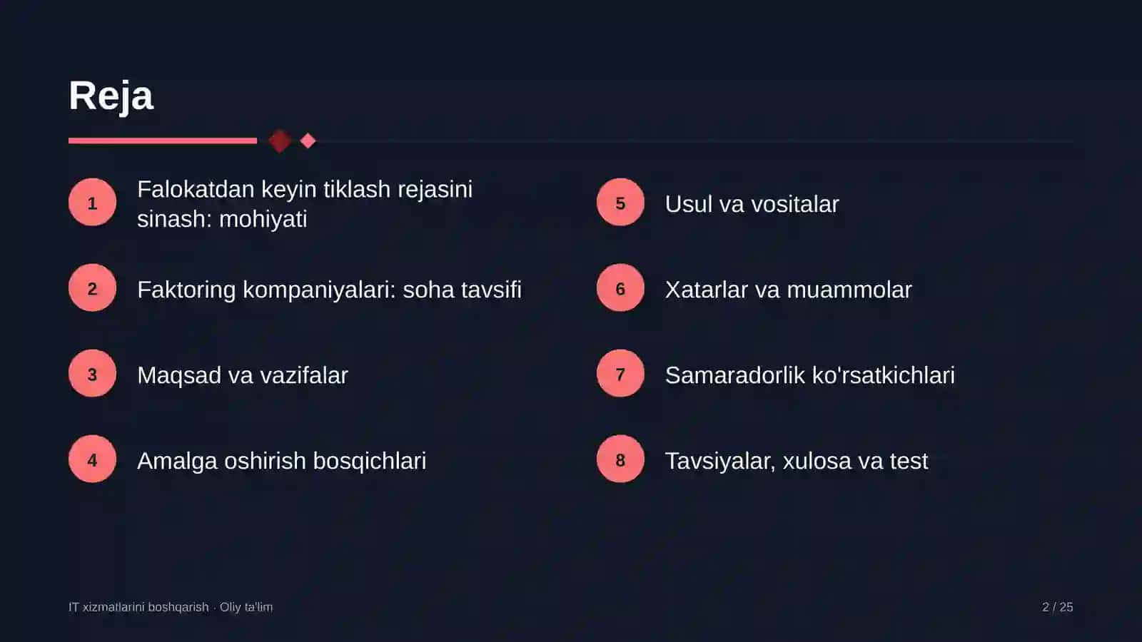 faktoring kompaniyalarida falokatdan keyin tiklash rejasini sinovdan o'tkazish 5313 2