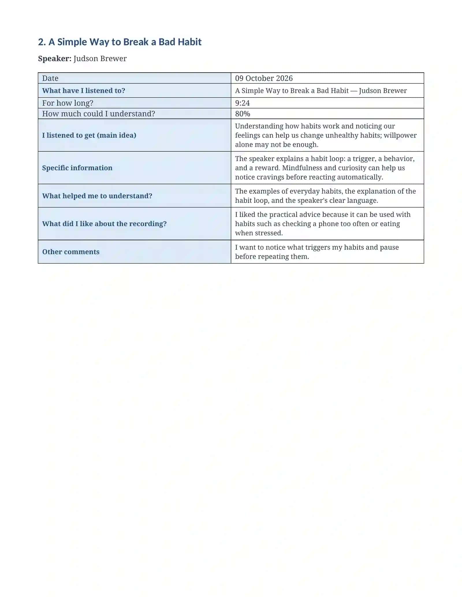 TED Talk Listening Log / Study Notes 2