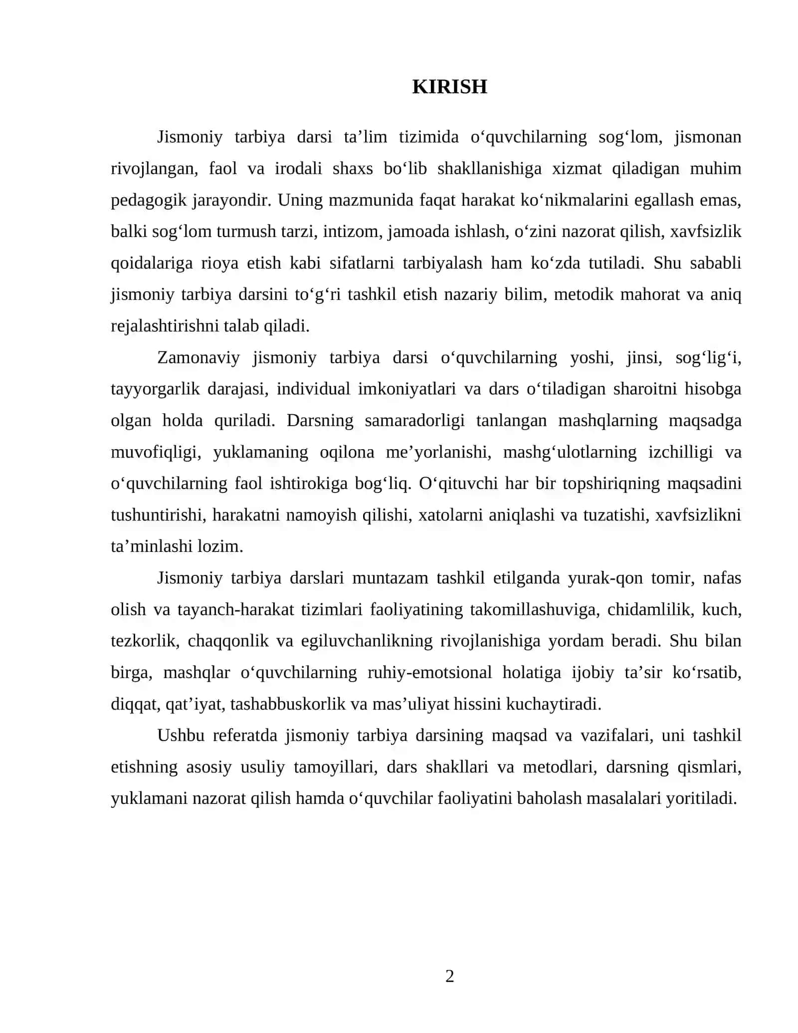 Jismoniy tarbiya darsini tashkil etishning usuliy asoslari va mazmuni 2