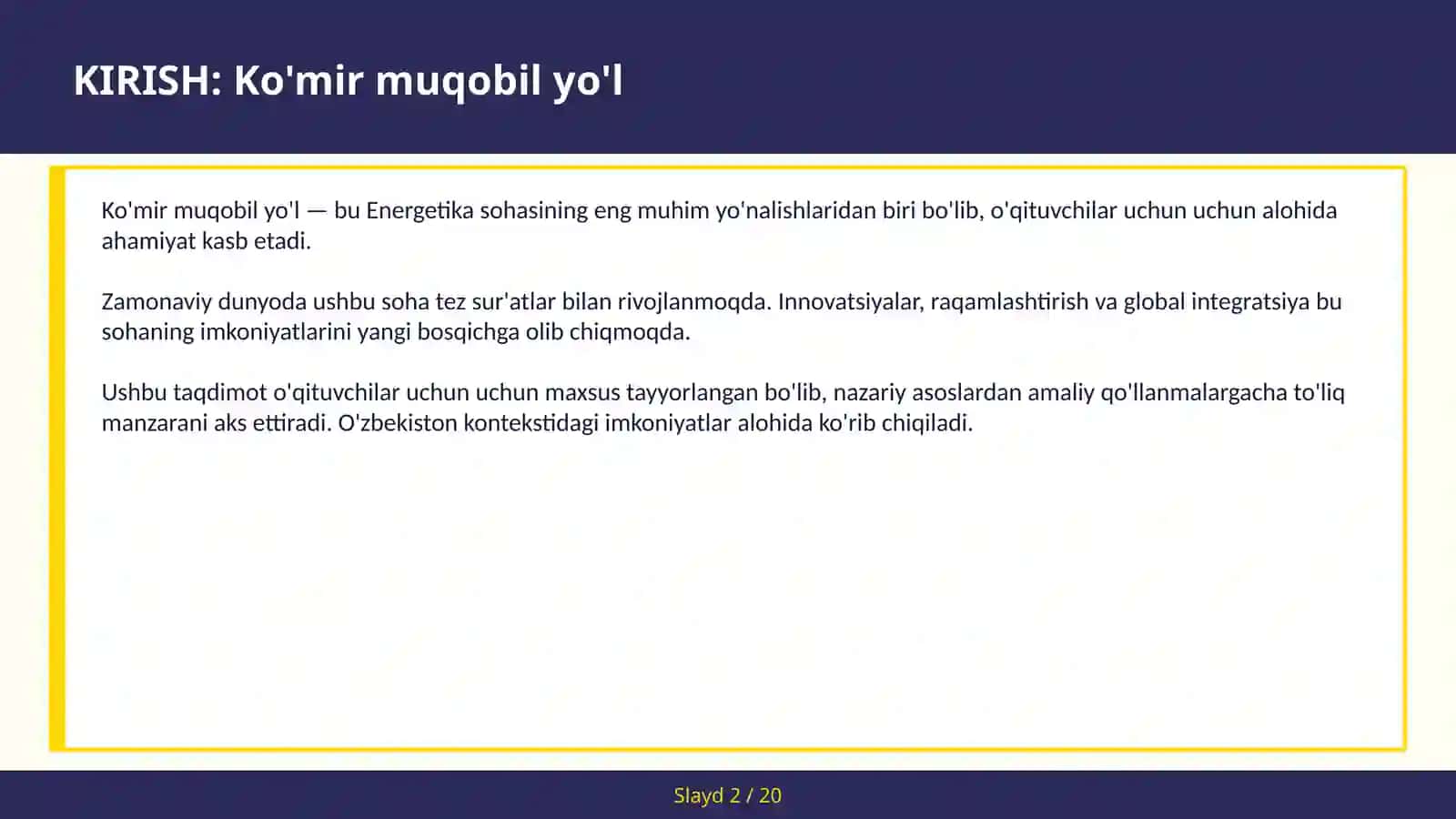 Ko'mir muqobil yo'l 2