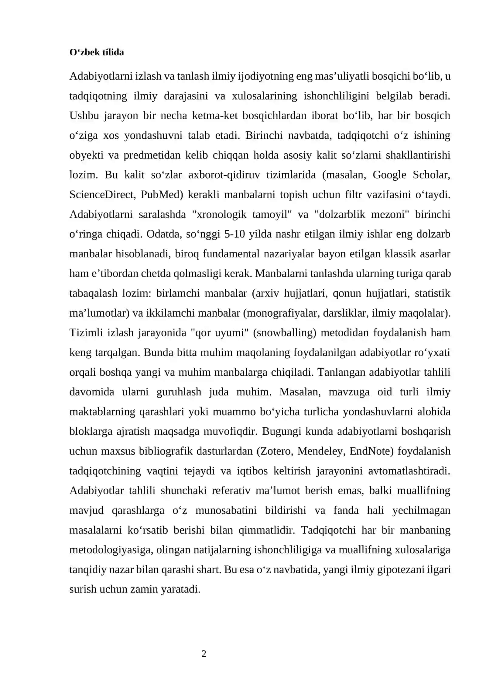 ADABIYOTLARNI IZLASH VA TANLASH 2