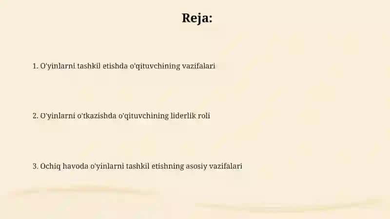 O'qtuvchining harakatli o'yinlarning tashkilotchisi varahbari sifatida giasosiy vazifalar 2