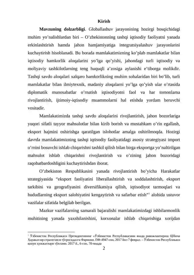 O‘ZBEKISTONNING DUNYONING RIVOJLANGAN DAVLATLARI BILAN IQTISODIY HAMKORLIGI 2