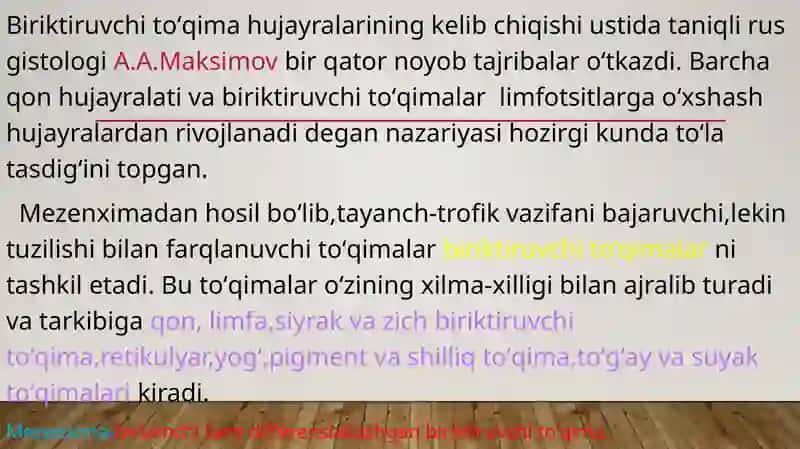 Mezenximadan hosil bo'lib, tayanch-trofik vazifani bajaruvchi to'qimalar 2