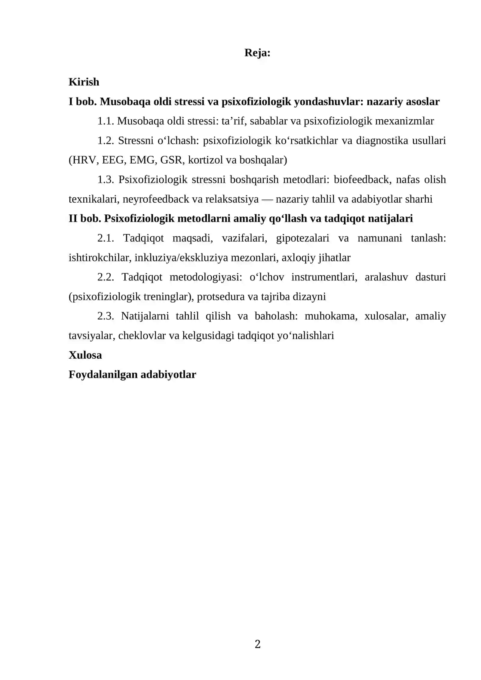 "MUSOBAQA OLDI STRESS HOLATLARINI BOSHQARISHDA PSIXOFIZIOLOGIK METODLARDAN FOYDALANISH" 2