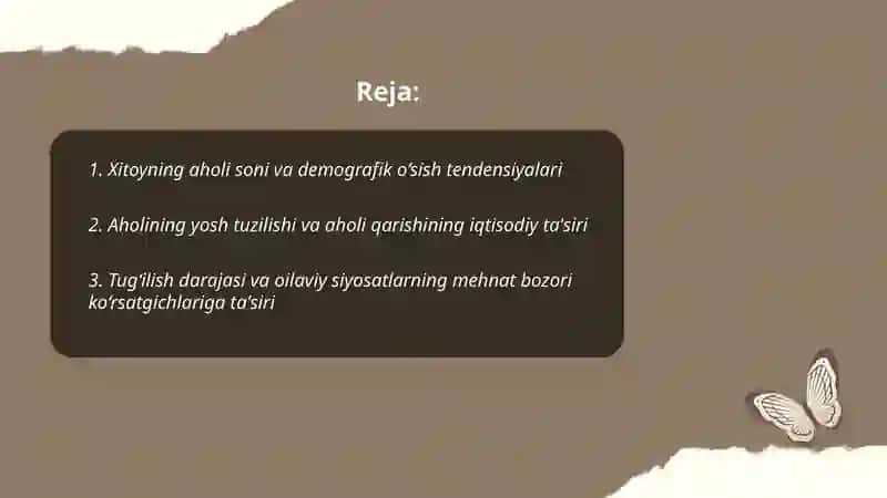Xitoy aholi va mehnat bozori koʻrsatgichlar tahlili 2