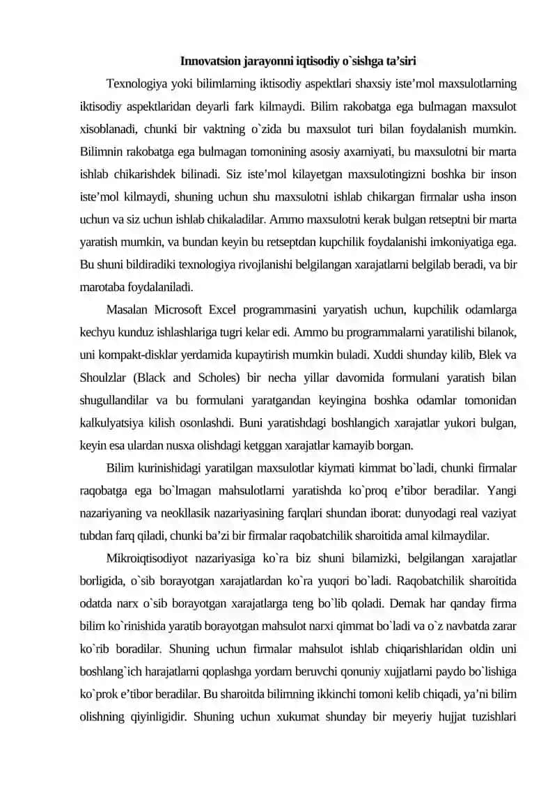 Innovatsion iqtisodiyot tushunchasi iqtisodiy tizimlar rivojlanishidagi o'rni 2
