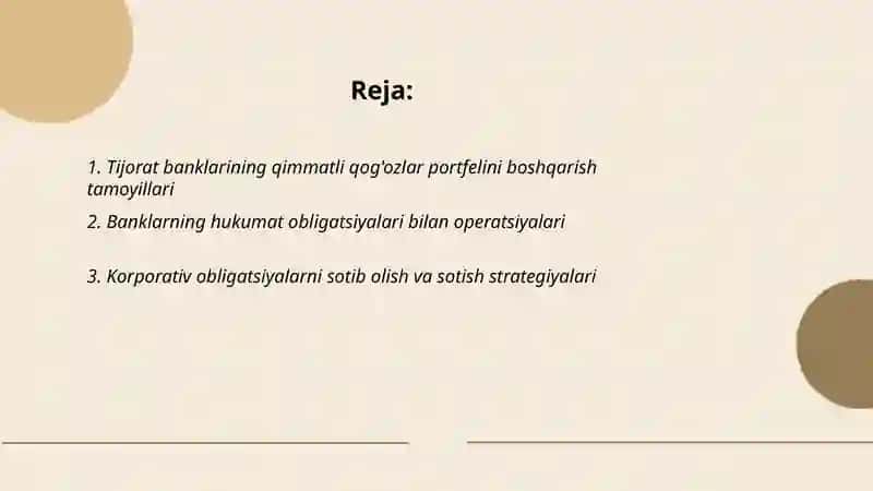 Banklarning qimmatli qog'ozlar bilan operatsiyalari 2