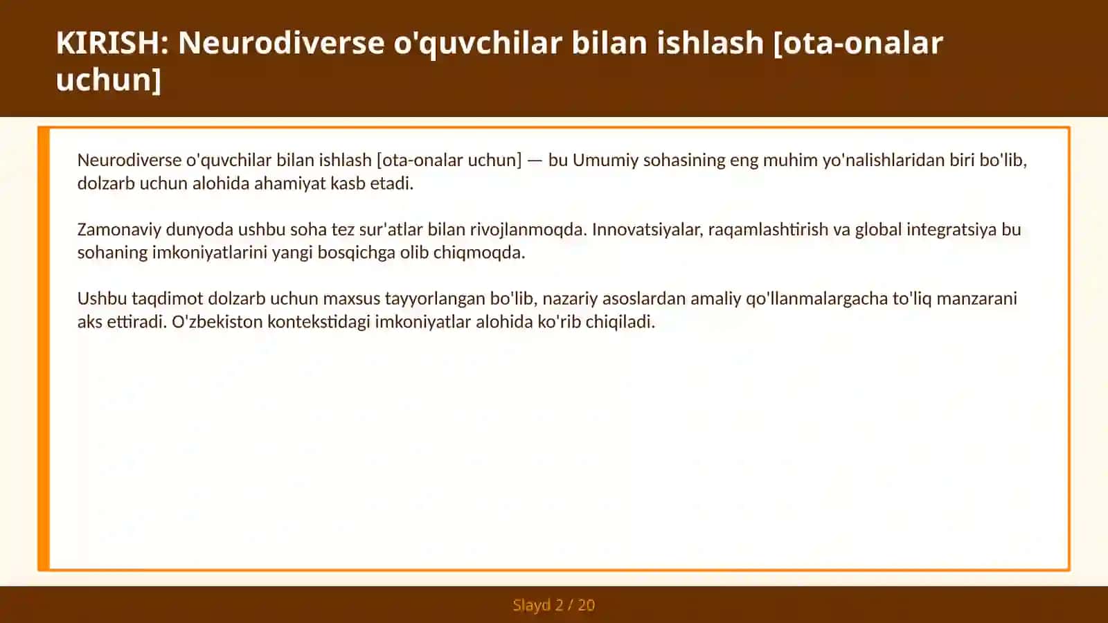 Neurodiverse o'quvchilar bilan ishlash [OTA-ONALAR UCHUN] 2