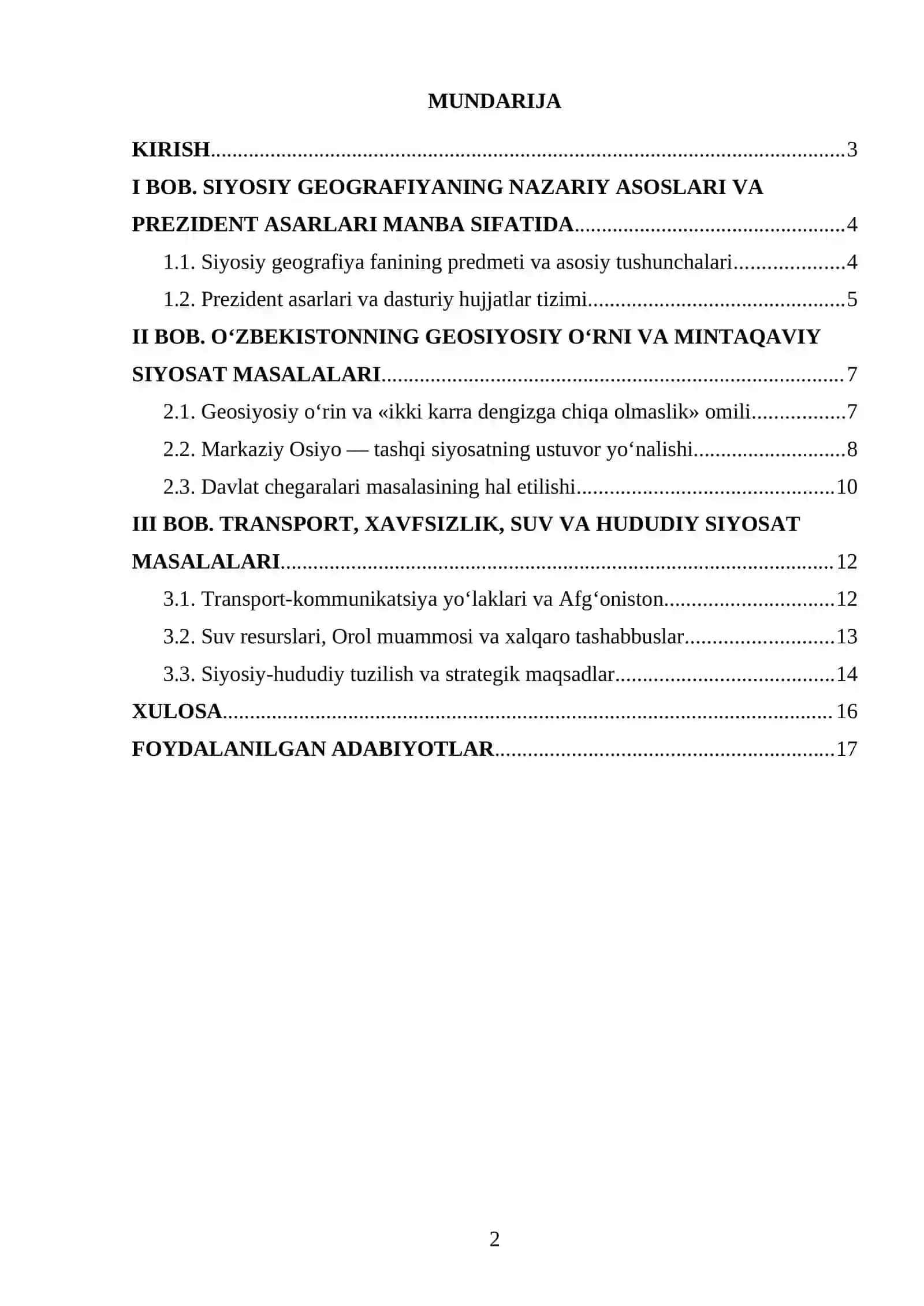 prezident asarlarida siyosiy geografik masalalar referat 2
