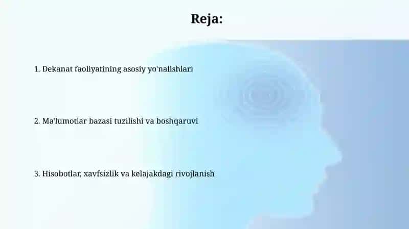 Dekanat faoliyati va Ma'lumotlar bazasi 2