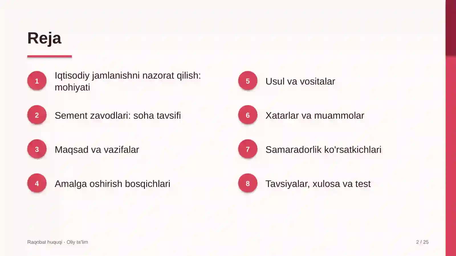 sement zavodlarida iqtisodiy jamlanishni nazorat qilish 2345 2