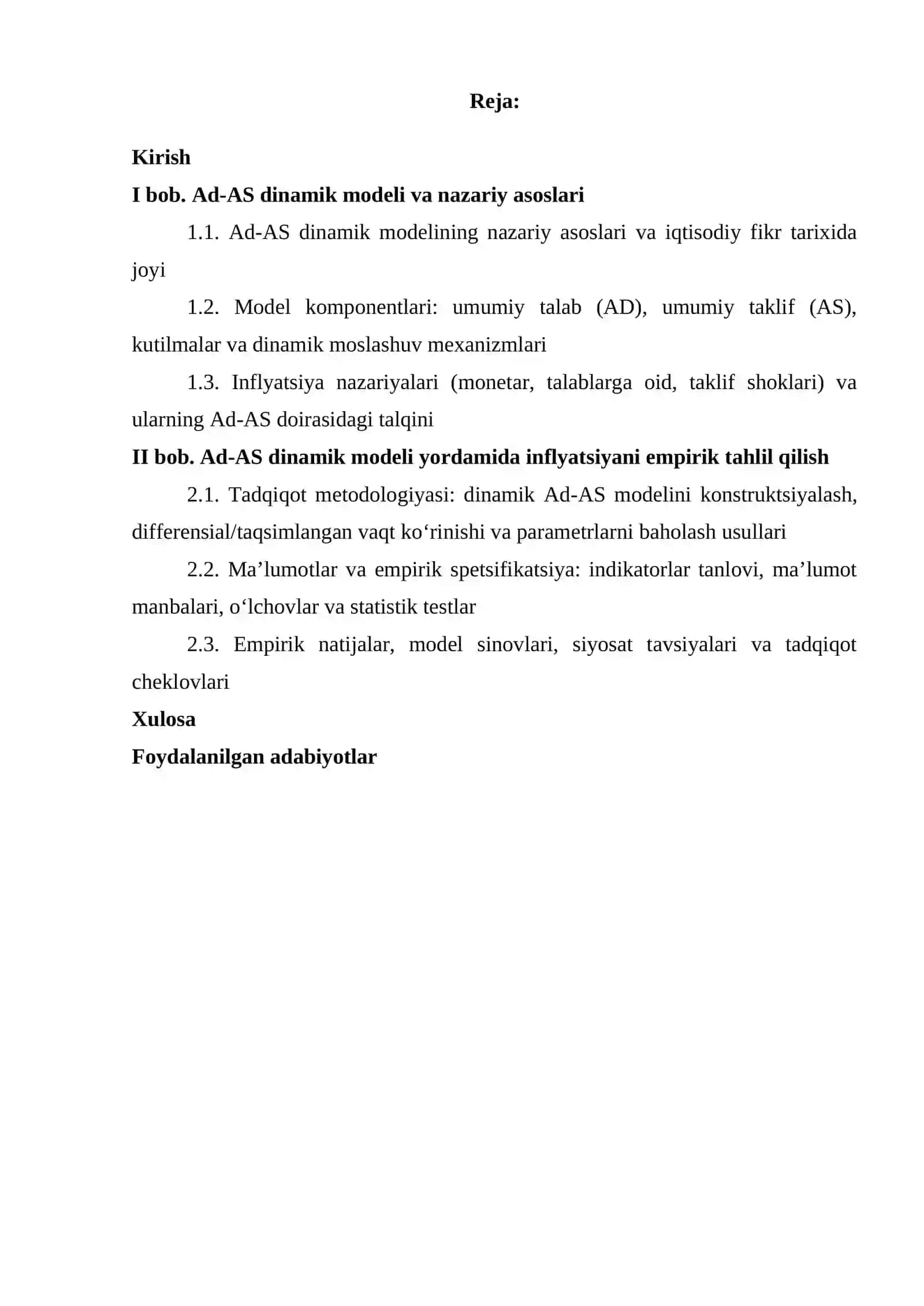 Ad-AS dinamik modeli inflyatsiya jarayonlarini tahlil qilish vositasi sifatida 2