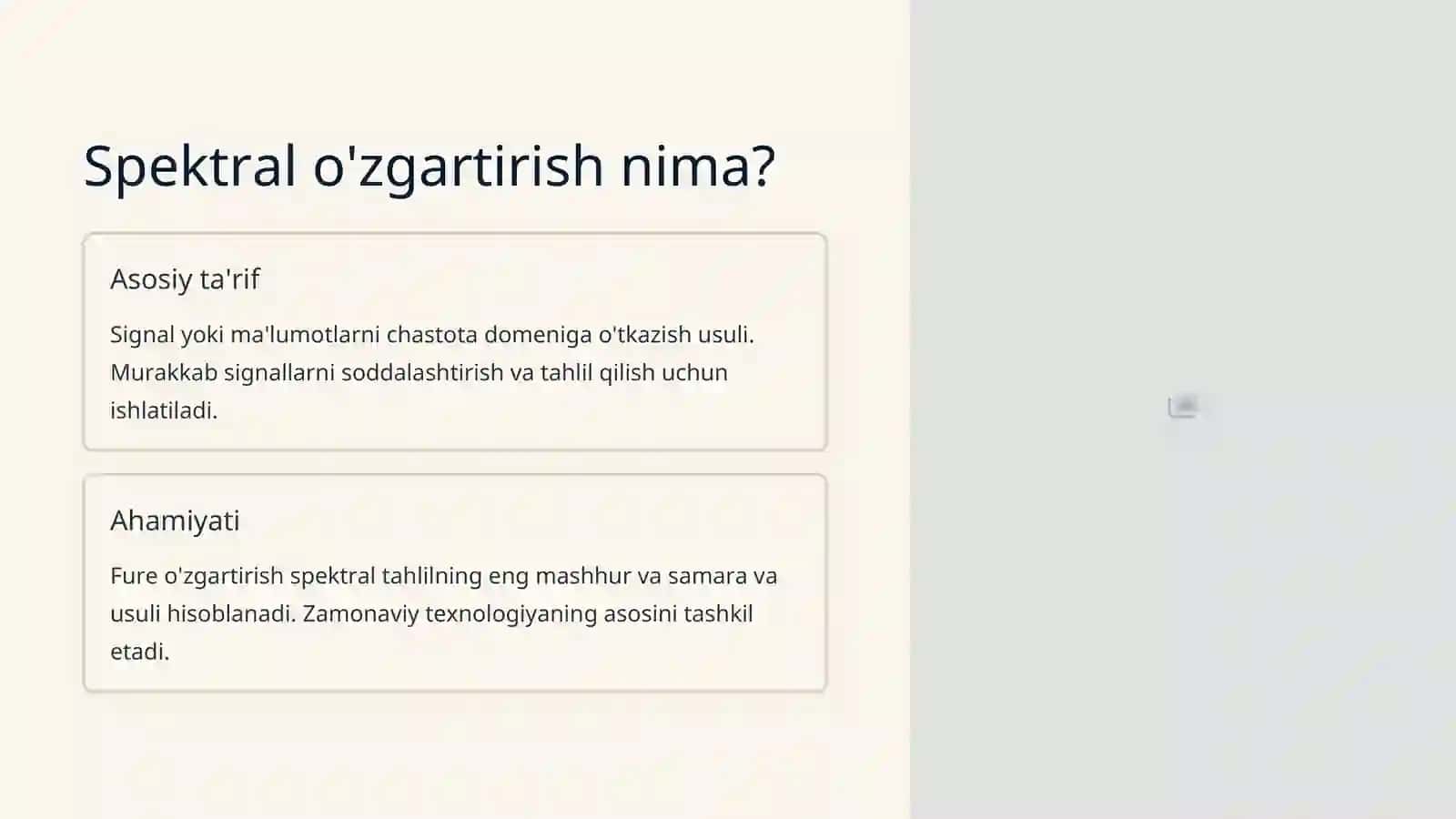 Spektral o'zgartirish algoritmlari 2