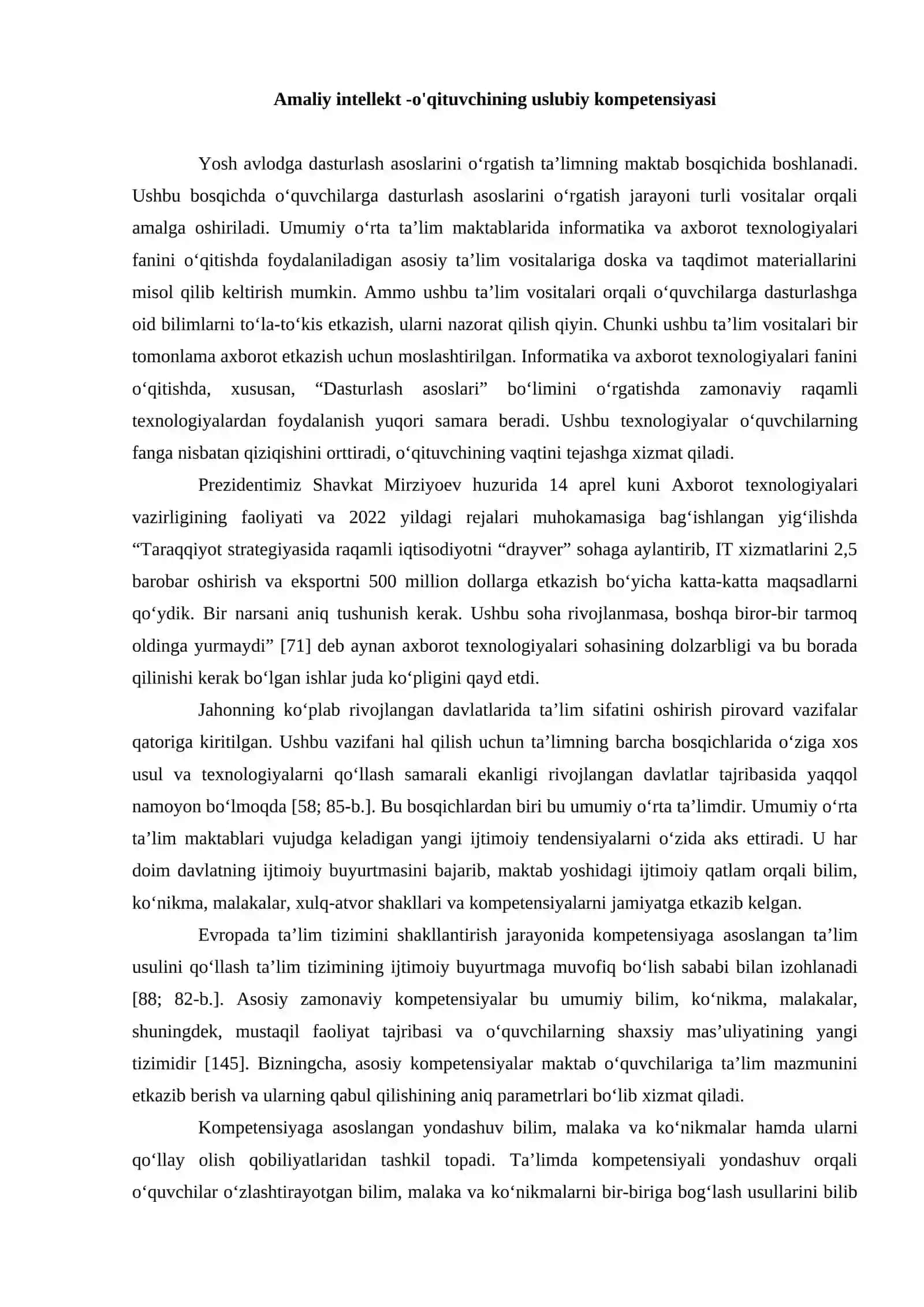 Amaliy intellekt -o'qituvchining uslubiy kompetensiyasini shakllantirish asosi sifatida 2