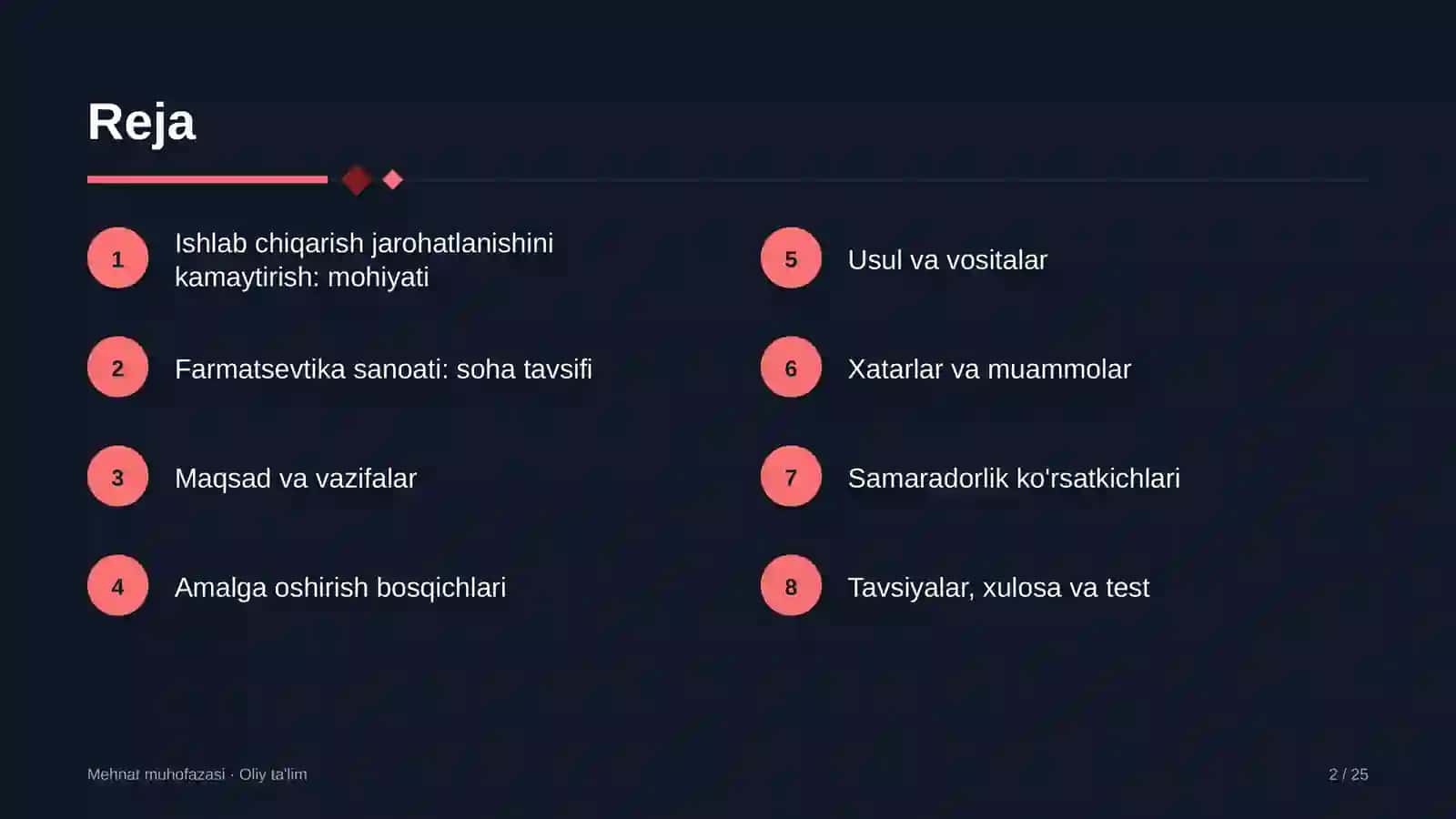 Farmatsevtika sanoatida ishlab chiqarish jarohatlanishini kamaytirish yo'llari 2