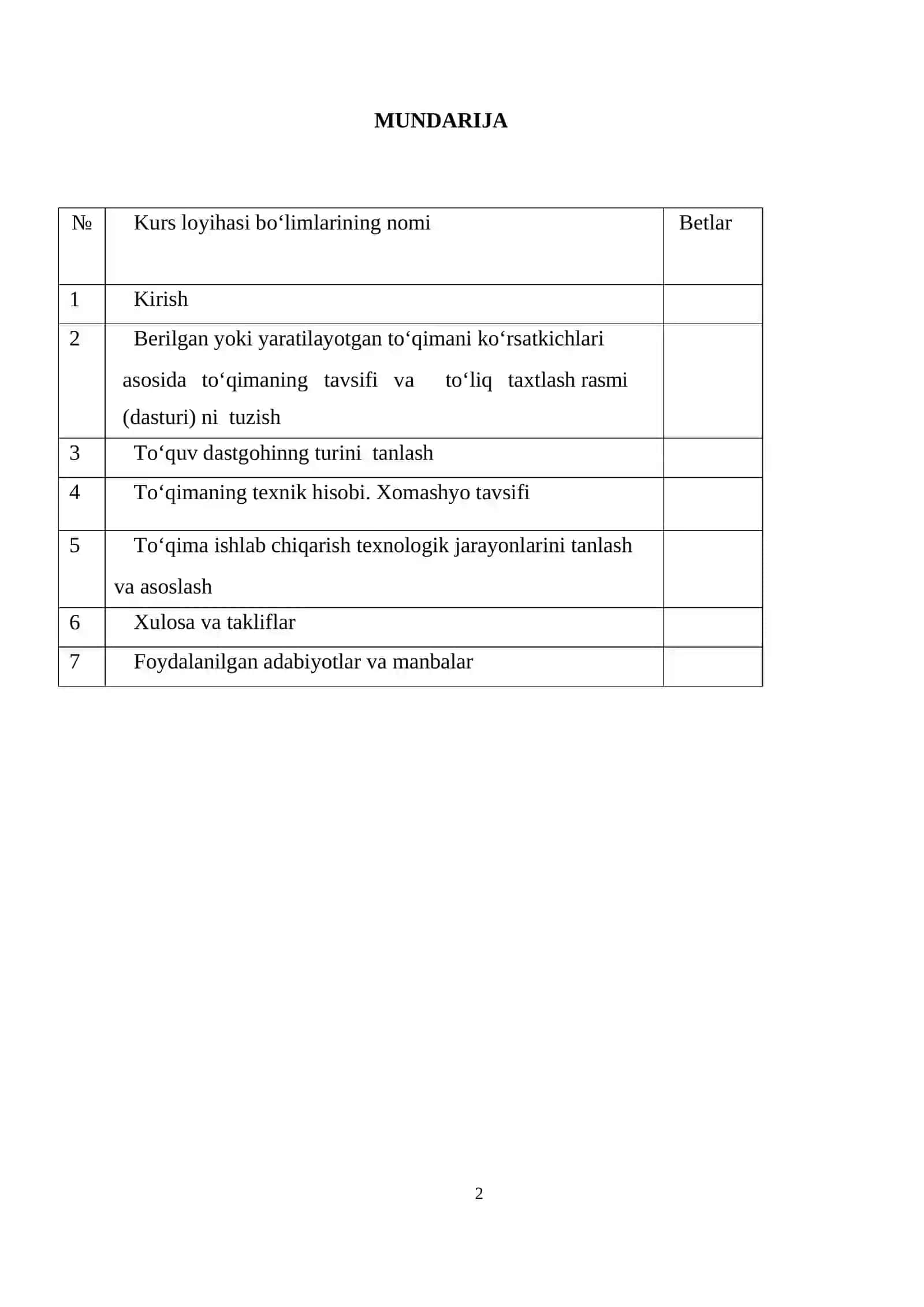 Metkal asartimentidagi to’qima ishlab chiqarish korxonasini loyihalash 2