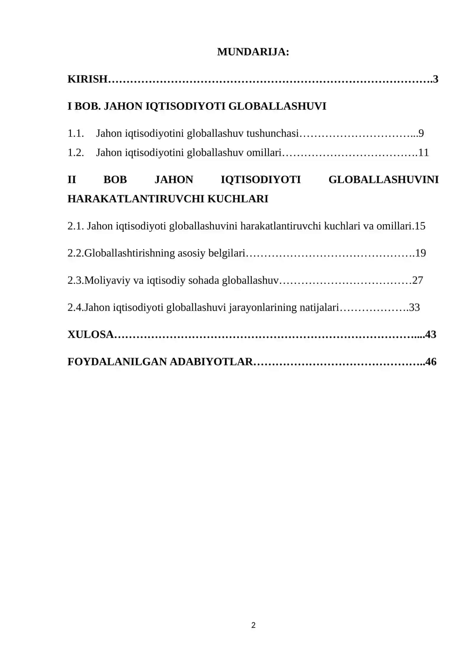 JAHON IQTISODIYOTI GLOBALLASHUVI 2