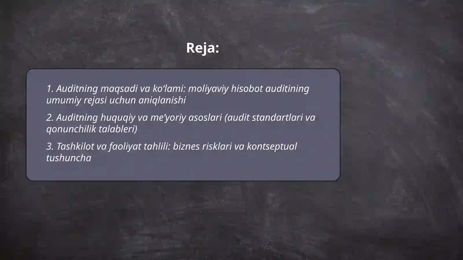Moliyaviy hisobot auditining umumiy rejasi va dasturini tayyorlash 2