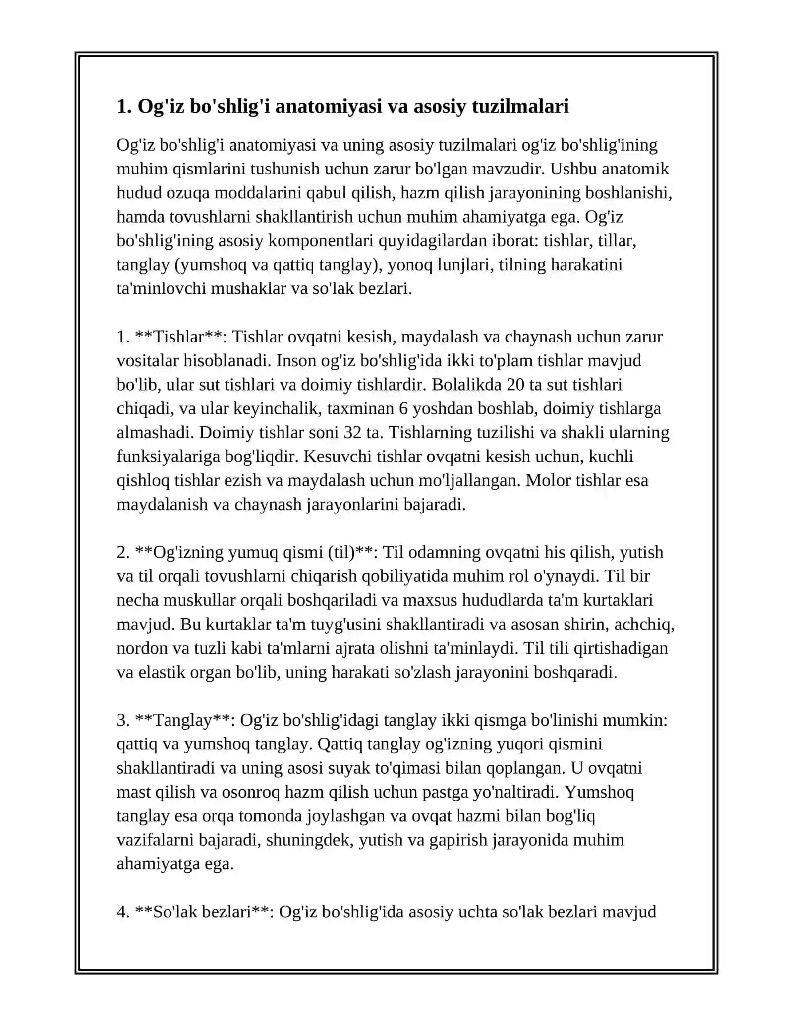 OGIZ BOSHLIGI TISHLAR ULARNING YOSHGA QARAB OZGARISHI TIL SOLAK BEZLARI YUMSHOQ TANGLAY VA HALQUM 2