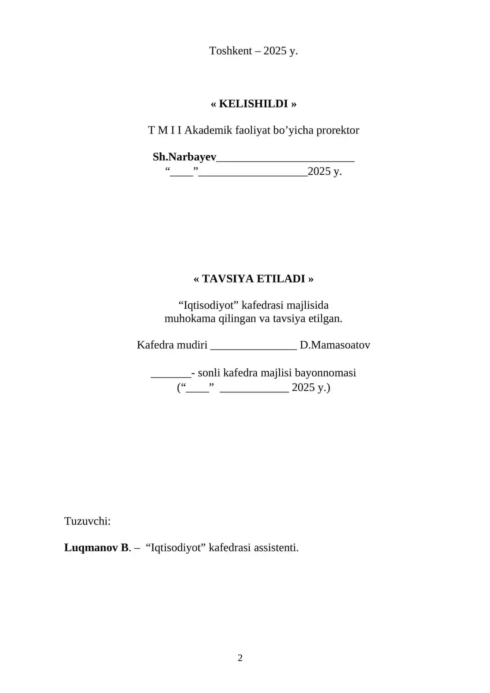 Amaliyot (seminar, laboratoriya) mashg'ulotlari qo'llanmasi 2
