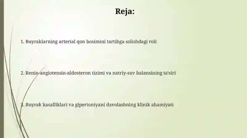 Arterial bosimning boshqariluvida buyraklarning roli 2