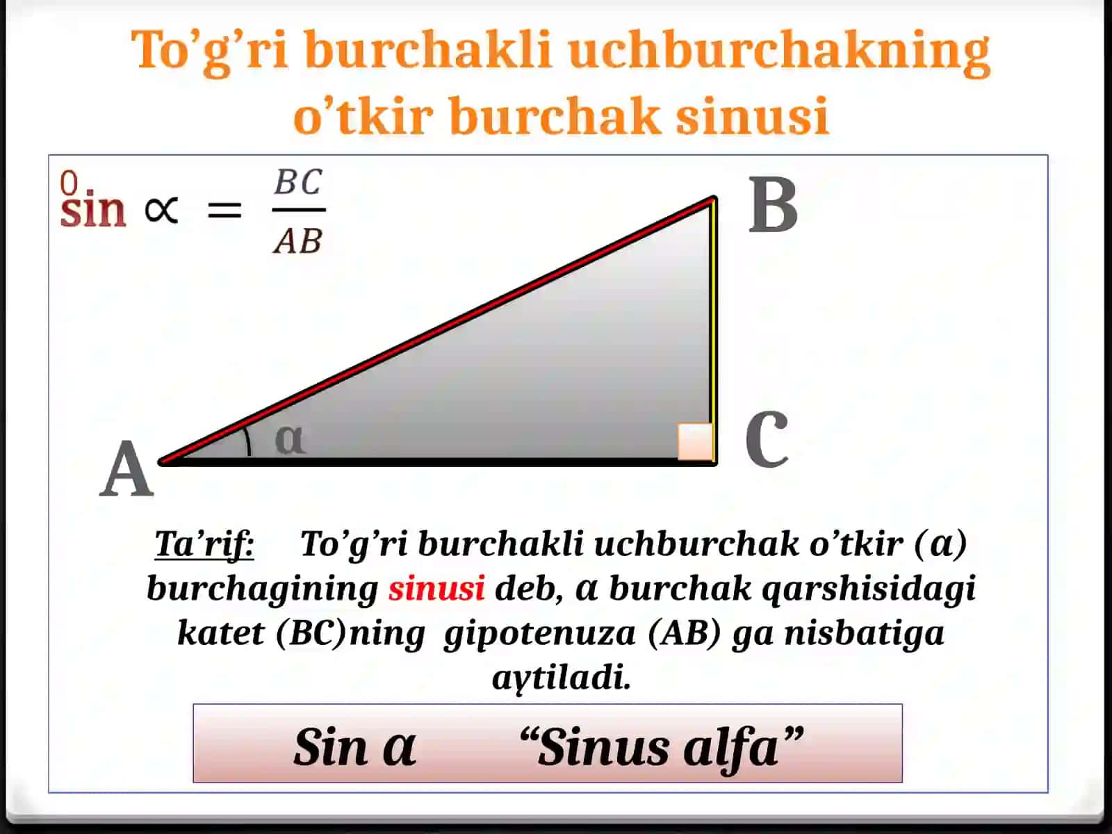 O’tkir burchak sinusi, kosinusi, tangensi va kotangensi 2