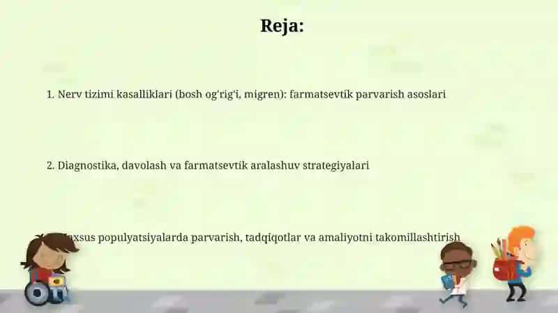 Nerv tizimi faoliyati buzilishi (bosh og'rqlari migren) farmasevtik yordam tamoyillari 2