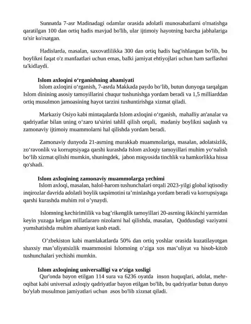 Islom axloqi va uning oʻziga xosligi 2