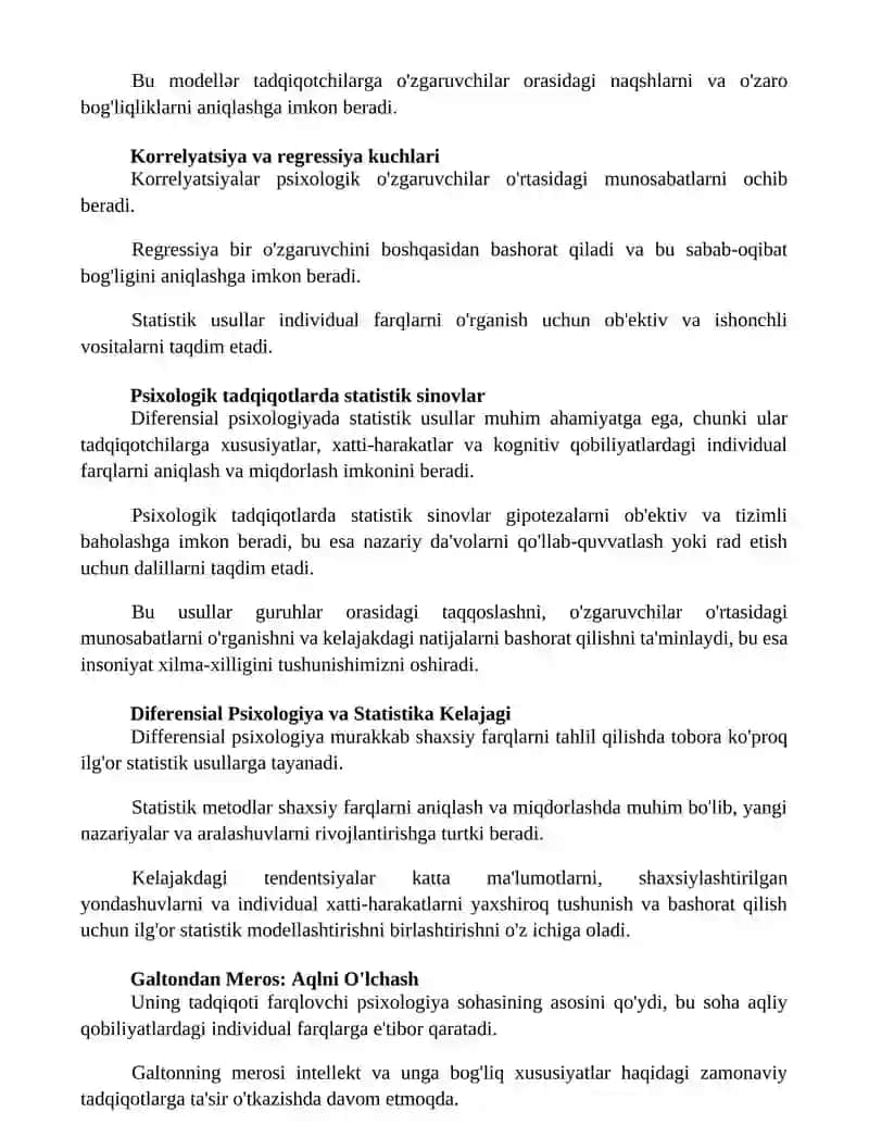 Differensial psixologiyaning rivojlanishida statistik usullarning ahamiyati 2