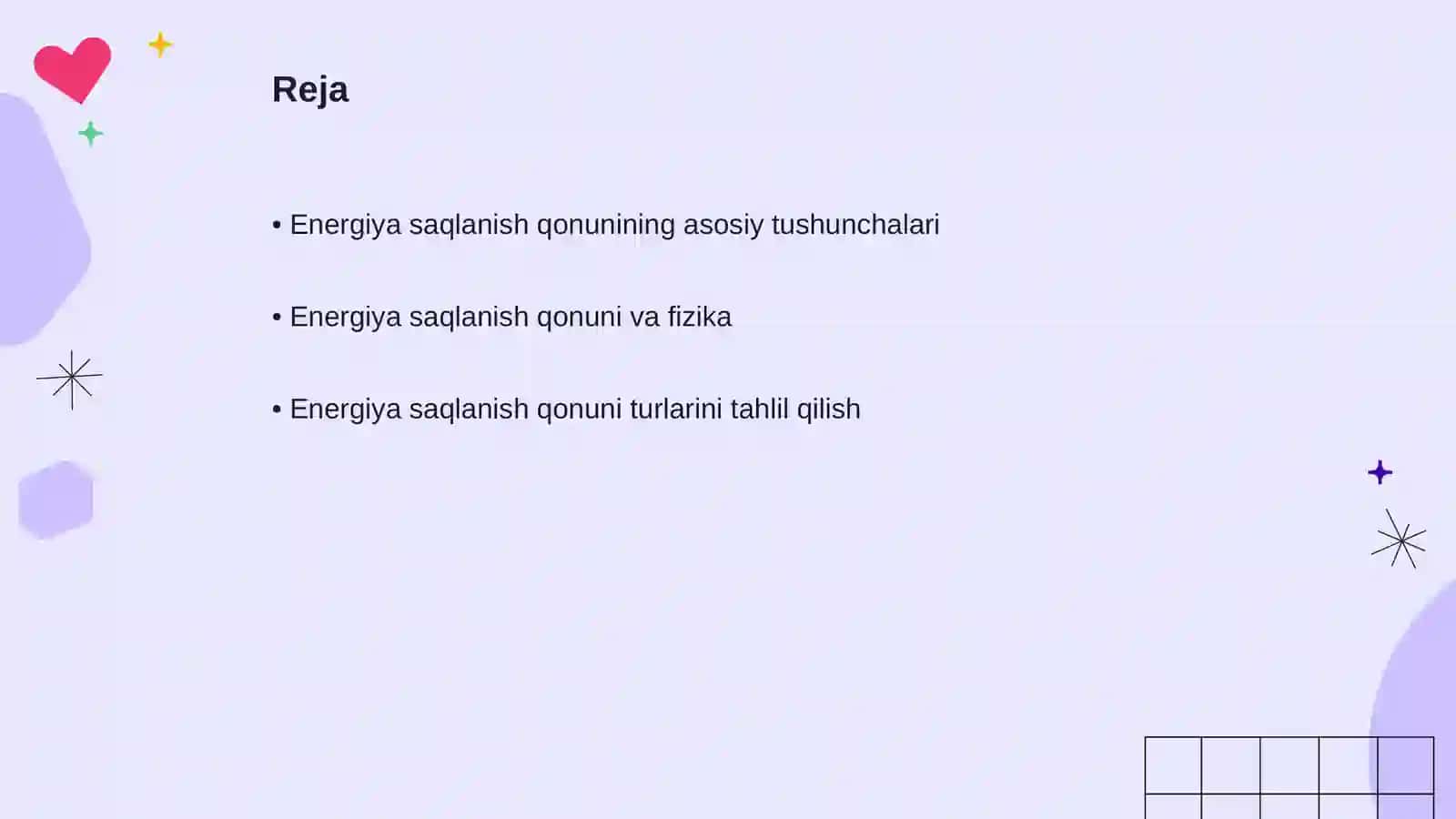 Energiya saqlanish qonunini tahlil qilish 2