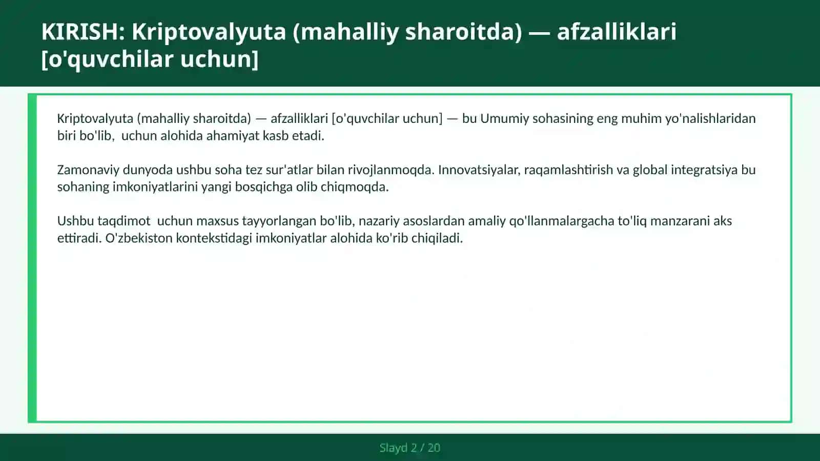 Kriptovalyuta (mahalliy sharoitda) — afzalliklari [o'quvchilar uchun] 2