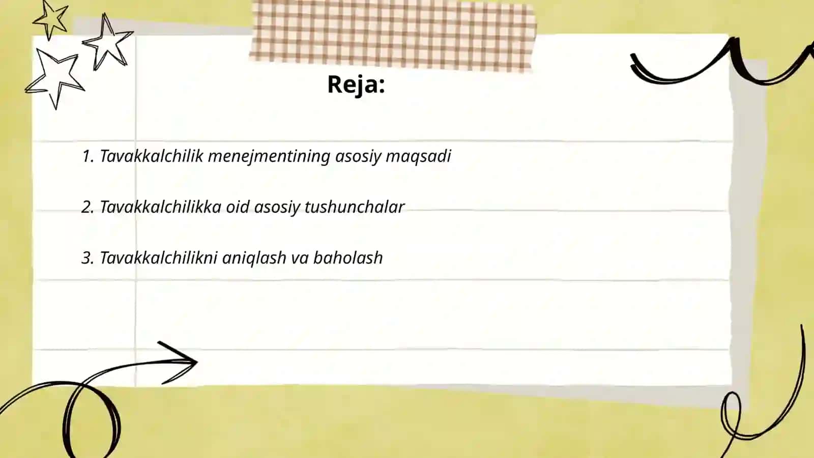 Tavakkalchilik menejmenti fanining maqsadi, mazmuni va asosiy tushunchalari 2
