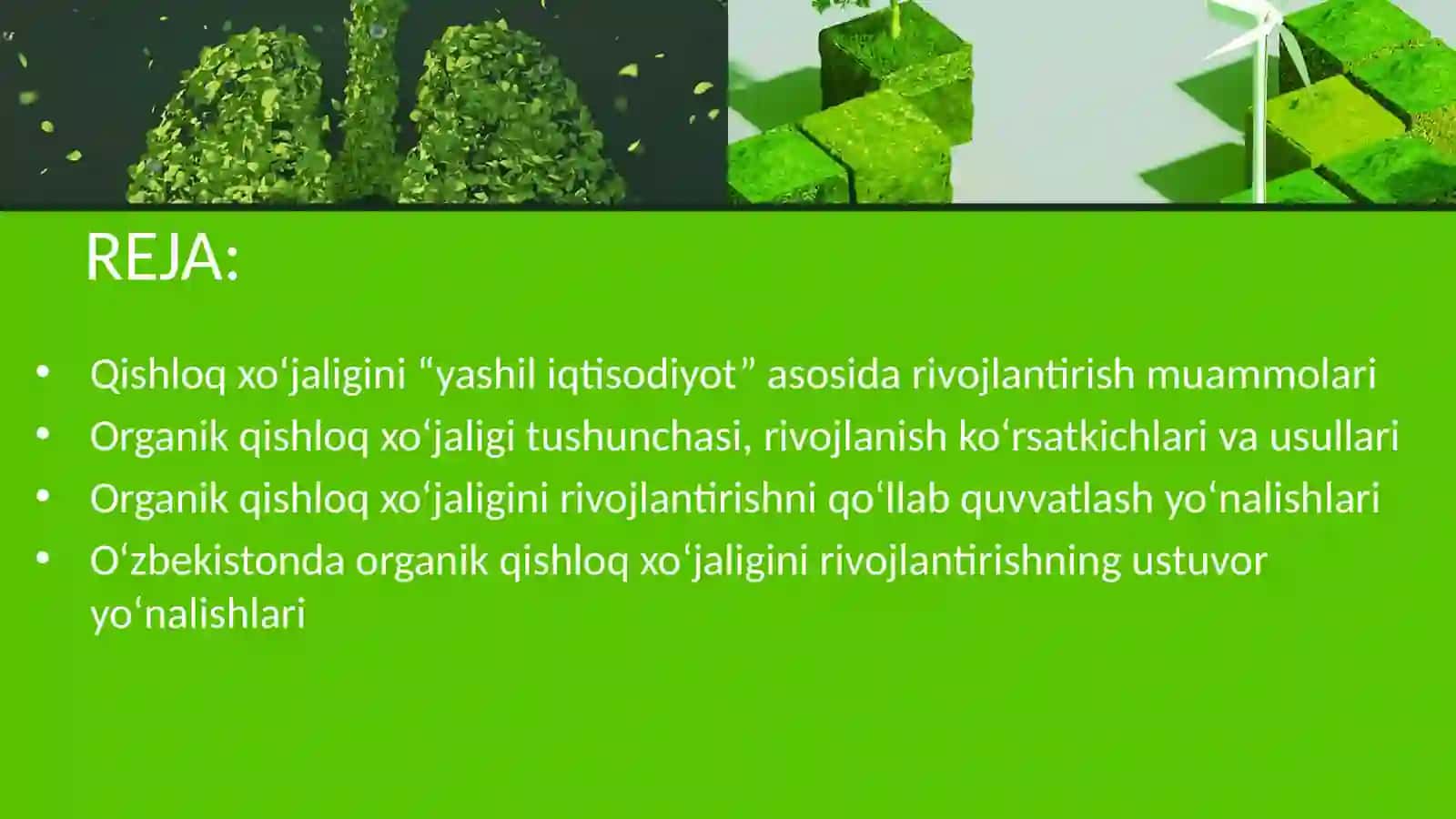 QISHLOQ XO’JALIGINIYASHIL IQTISODIYOTASOSIDA BARQAROR RIVOJLANTIRISH 2