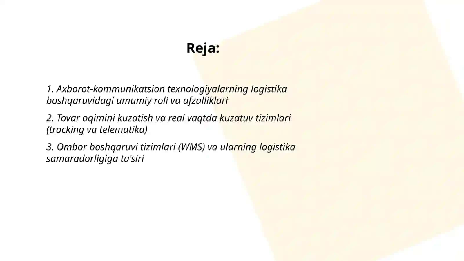 Logistik boshqaruvda axborot kommunikatsion texnologiyalarning o‘rni 2