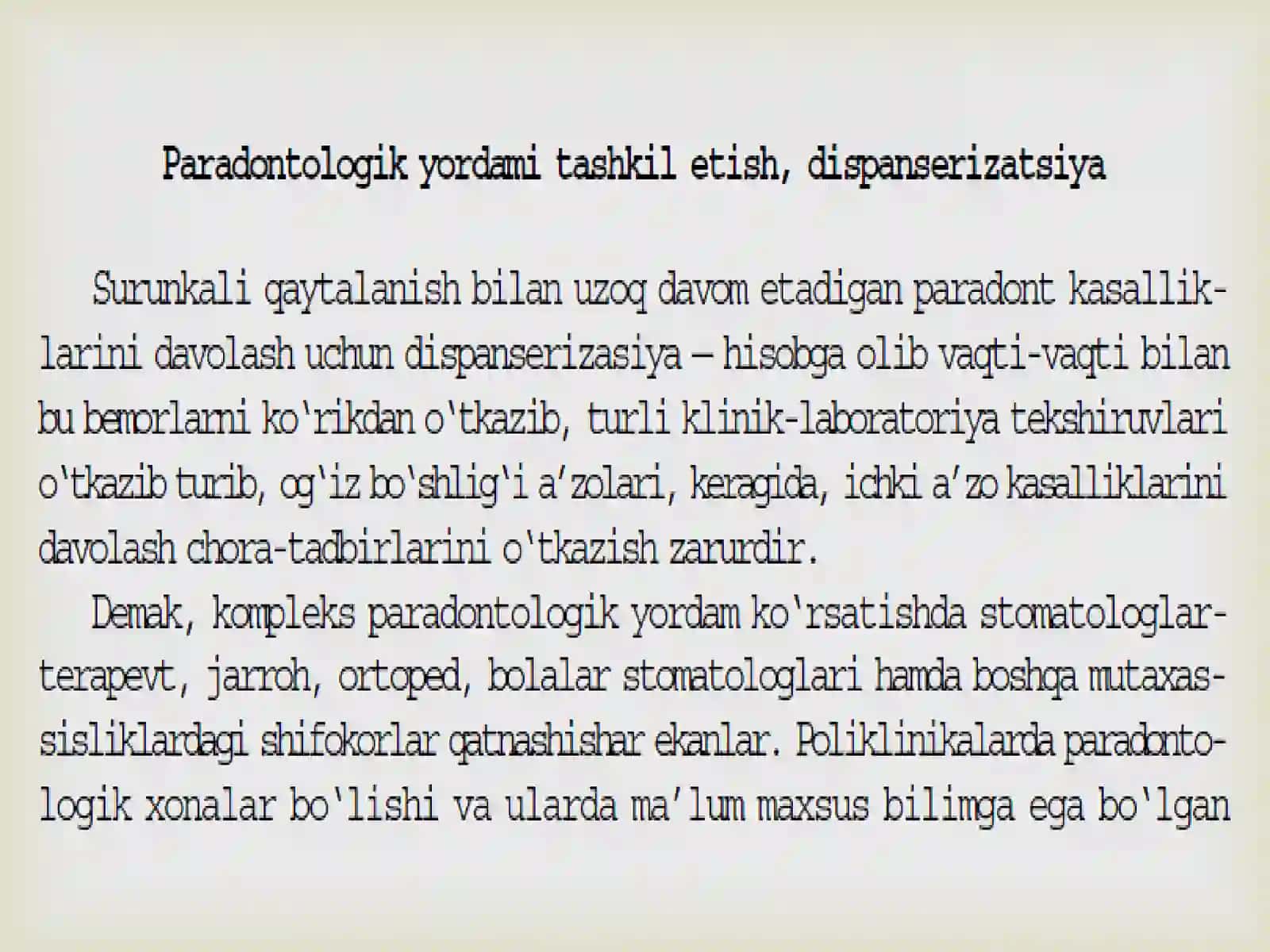 Parodont kasalliklarini dispanserizasiyasi. 2
