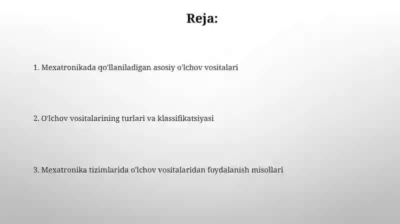 Mexatronikada Qo'llaniladigan O'lchov Vositalari 2