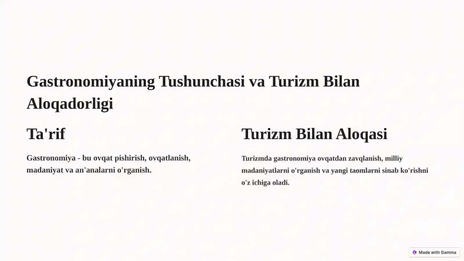 Gastronomiyaning Tushunchasi va Turizm Bilan Aloqadorligi 2