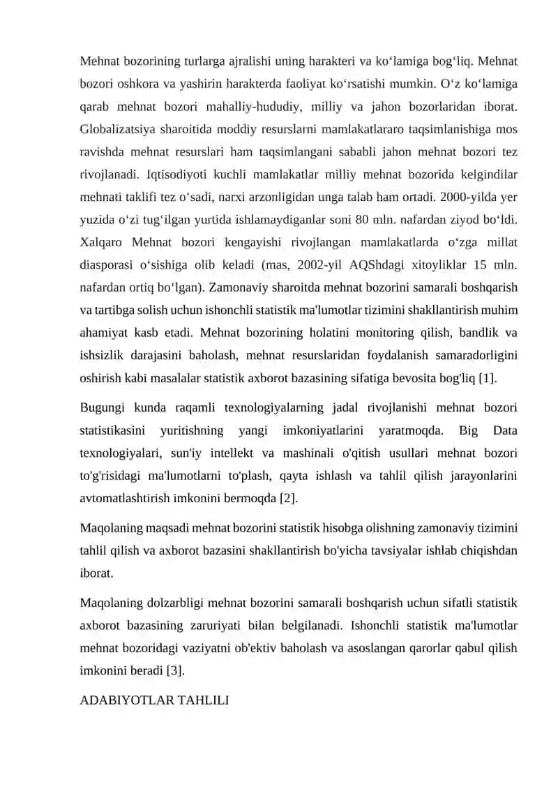 Mehnat bozori statistikasi mohiyati va mazmuni 2