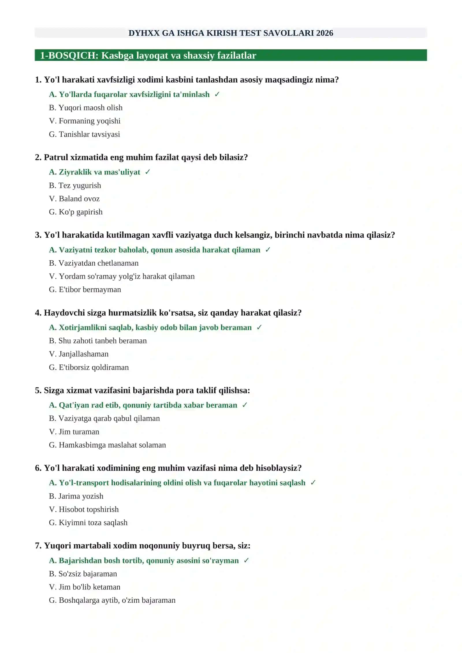 DYHXX test savollari 2