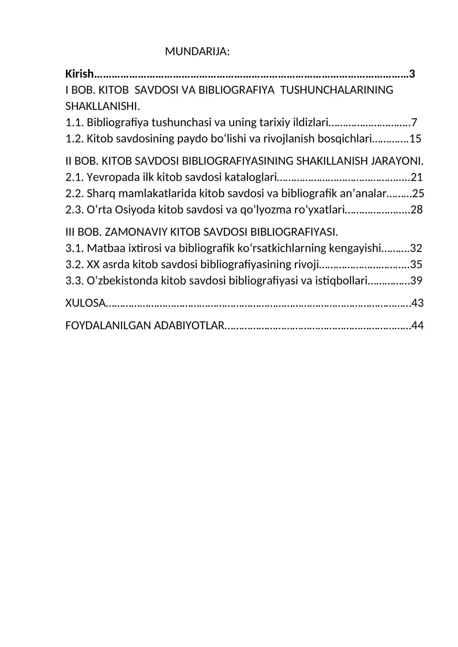 "BIBLIOGRAFIYASHUNOSLIK" Fanidan Kurs Ishi 2