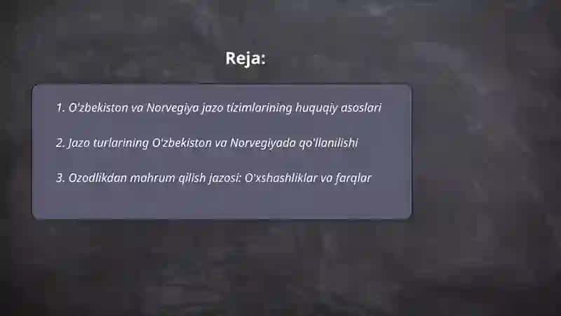 O'zbekiston va Norvegiya jazo tizimi qiyosiy tahlil 2