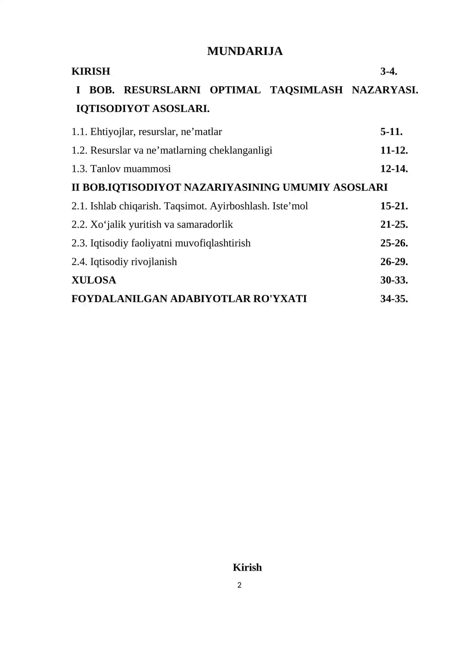 "Resurslarni optimal taqsimlash va ulardan samarali foydalanish yo'llari" 2