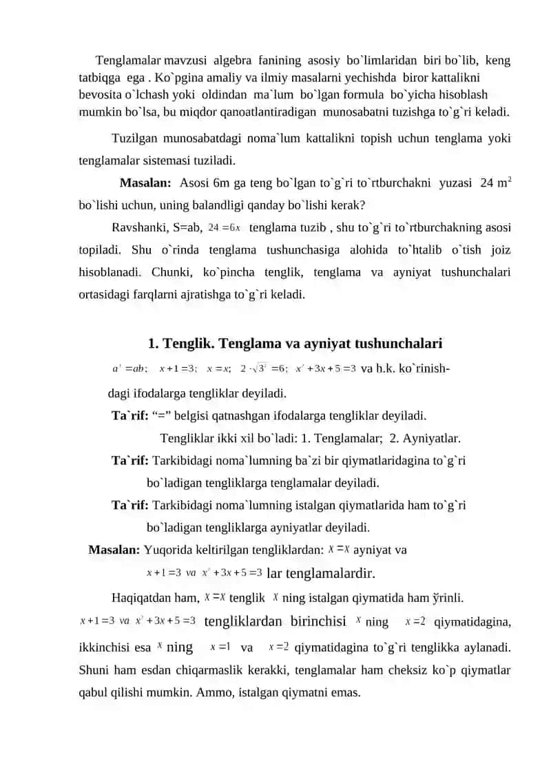 Birinchi darajali bir noma`lumli tеnglama 2