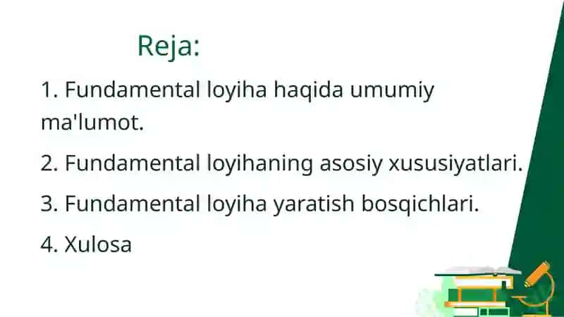 Fundamental loyiha yaratish 2