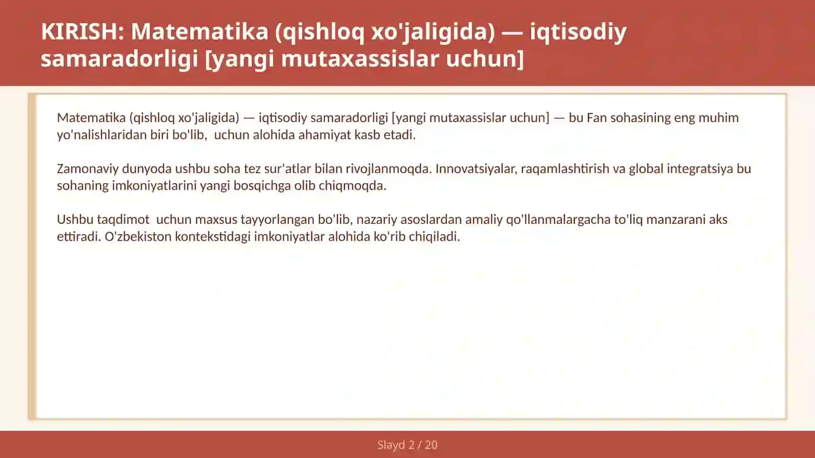 Matematika (qishloq xo'jaligida) — iqtisodiy samaradorligi [yangi mutaxassislar uchun] 2