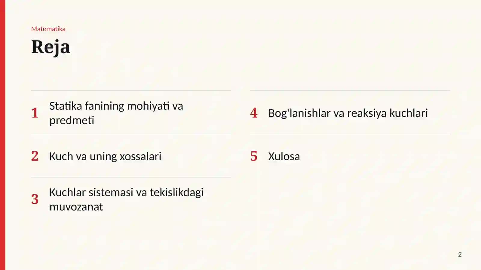 [Statikaning asosiy tushunchalari] 2