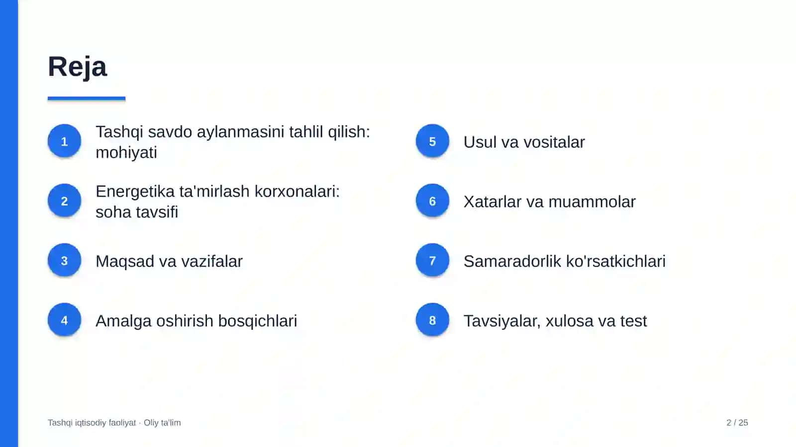 Energetika ta'mirlash korxonalarida tashqi savdo aylanmasini tahlil qilish 2